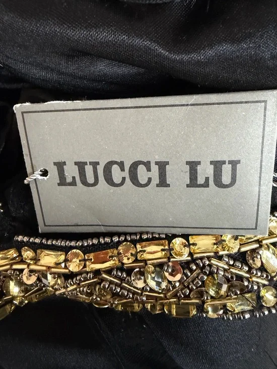 NEW Lucci Lu Women’s Black Gold Beaded Sequin Halter Gown Size 16 36295 - Picture 12 of 14